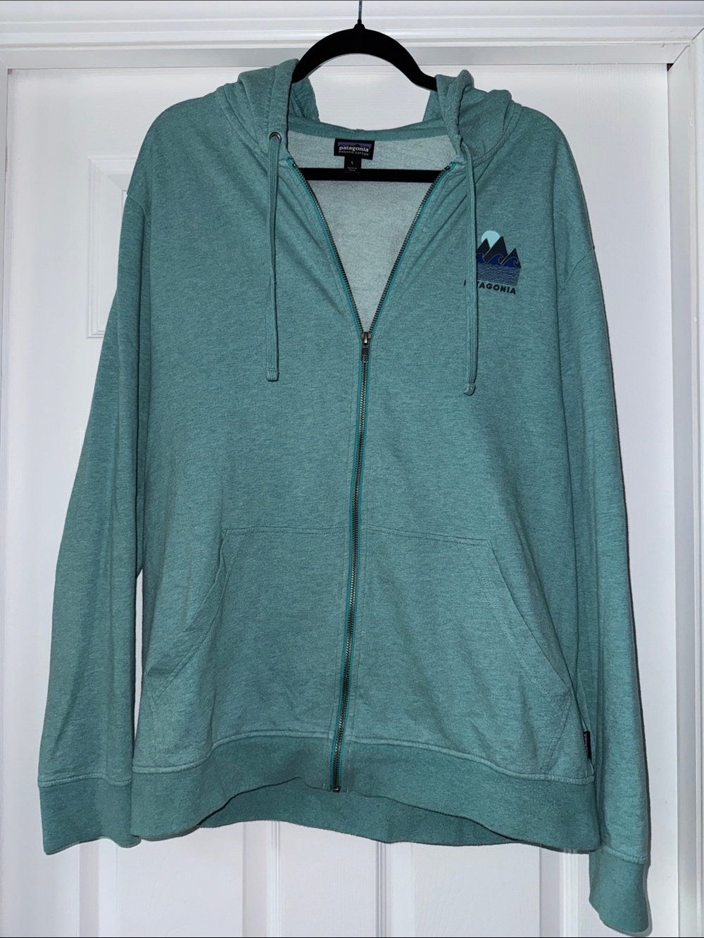Patagonia Seafoam Green Full-Zip Hoodie with Mountain Logo